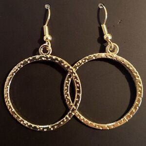New Handcrafted Geometric Circle Textured Gold Earrings 14K Gold Platted Hooks